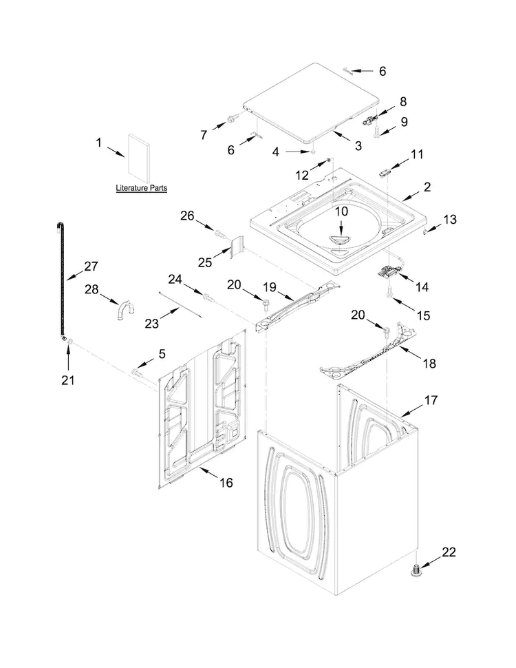 Top And Cabinet Parts Diagram and Parts List for 7MWTW1709DM1  Whirlpool Washer