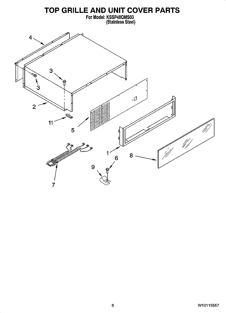 TOP GRILLE AND UNIT COVER PARTS Diagram and Parts List for KSSP48QMS03  KitchenAid Refrigerator