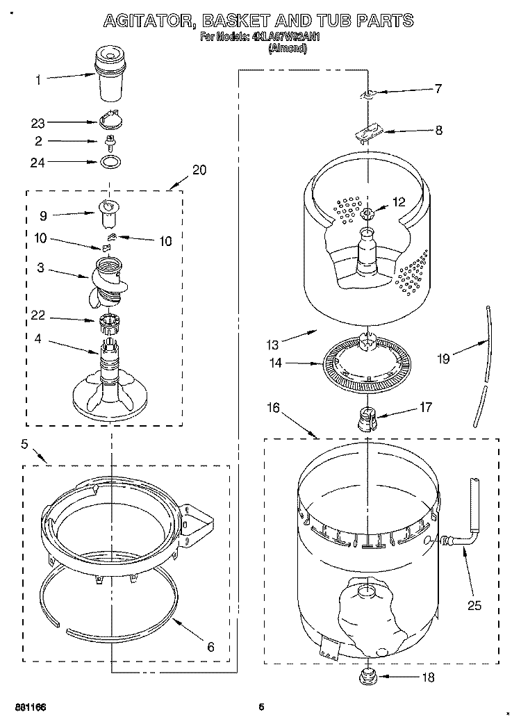 AGITATOR, BASKET AND TUB Diagram and Parts List for 4XLA87W92AN1  Whirlpool Washer