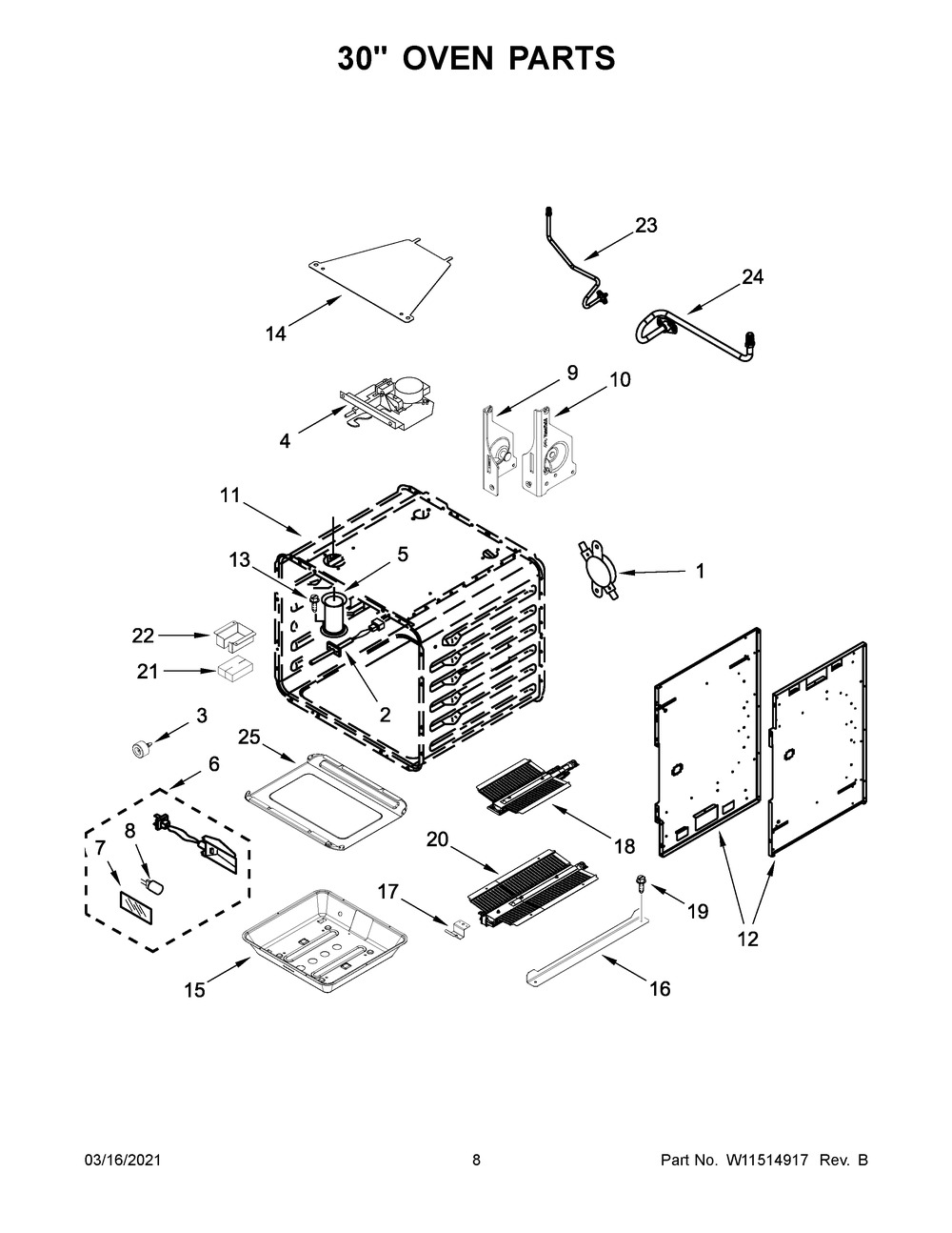 30 Inch Oven Parts Diagram and Parts List for JGRP548HL01  Whirlpool Range