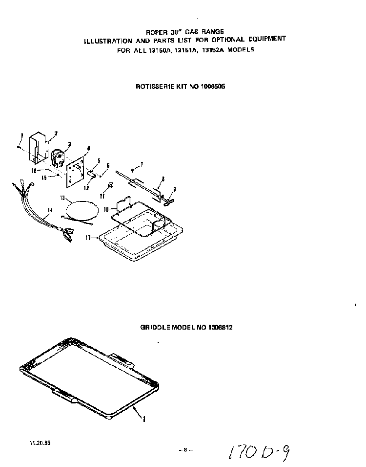 ^rotisserie Kit Diagram and Parts List for 1315*1A  Roper Range