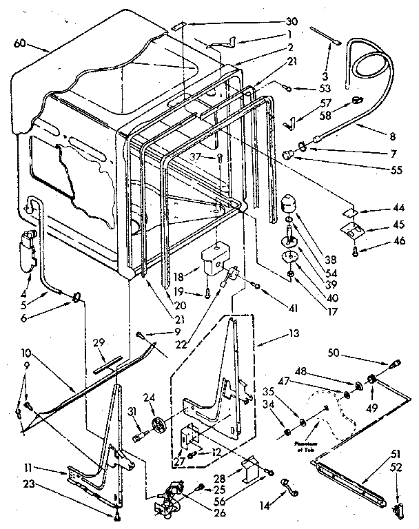 Tub Diagram and Parts List for DU7400X5-0  Whirlpool Dishwasher