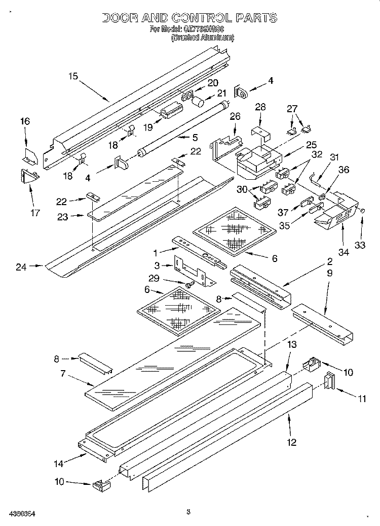 DOOR AND CONTROL Diagram and Parts List for GZ7736XGS0  Whirlpool Range Hood