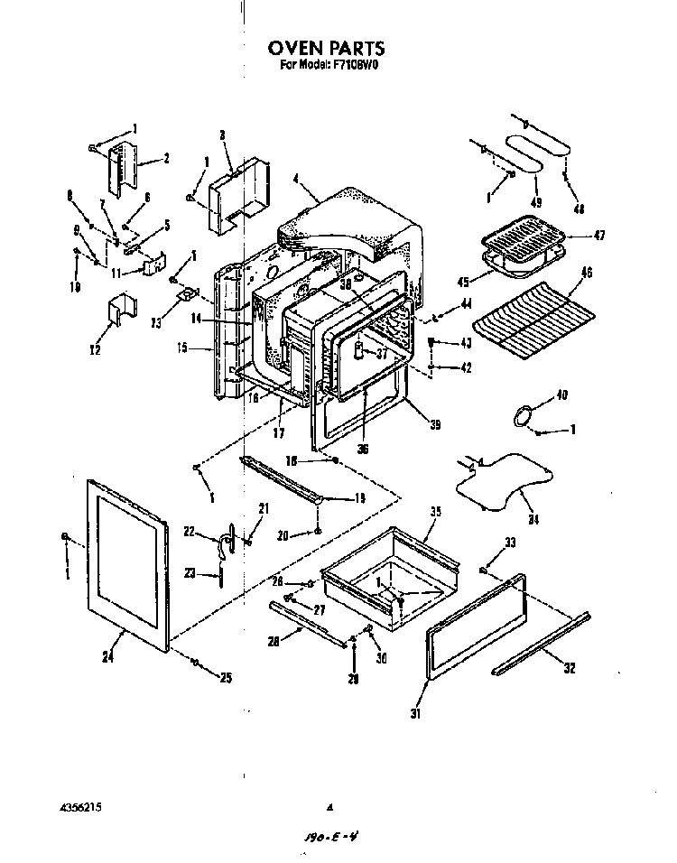Oven Diagram and Parts List for F7108*0  Roper Range