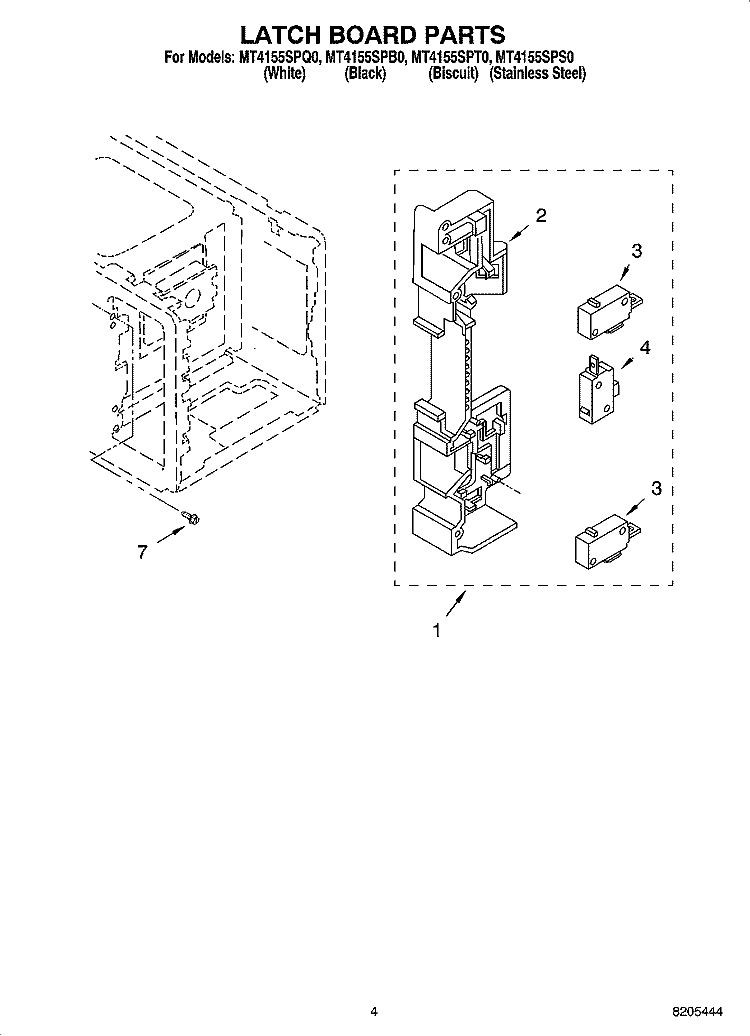 LATCH BOARD PARTS Diagram and Parts List for MT4155SPB0  Whirlpool Microwave