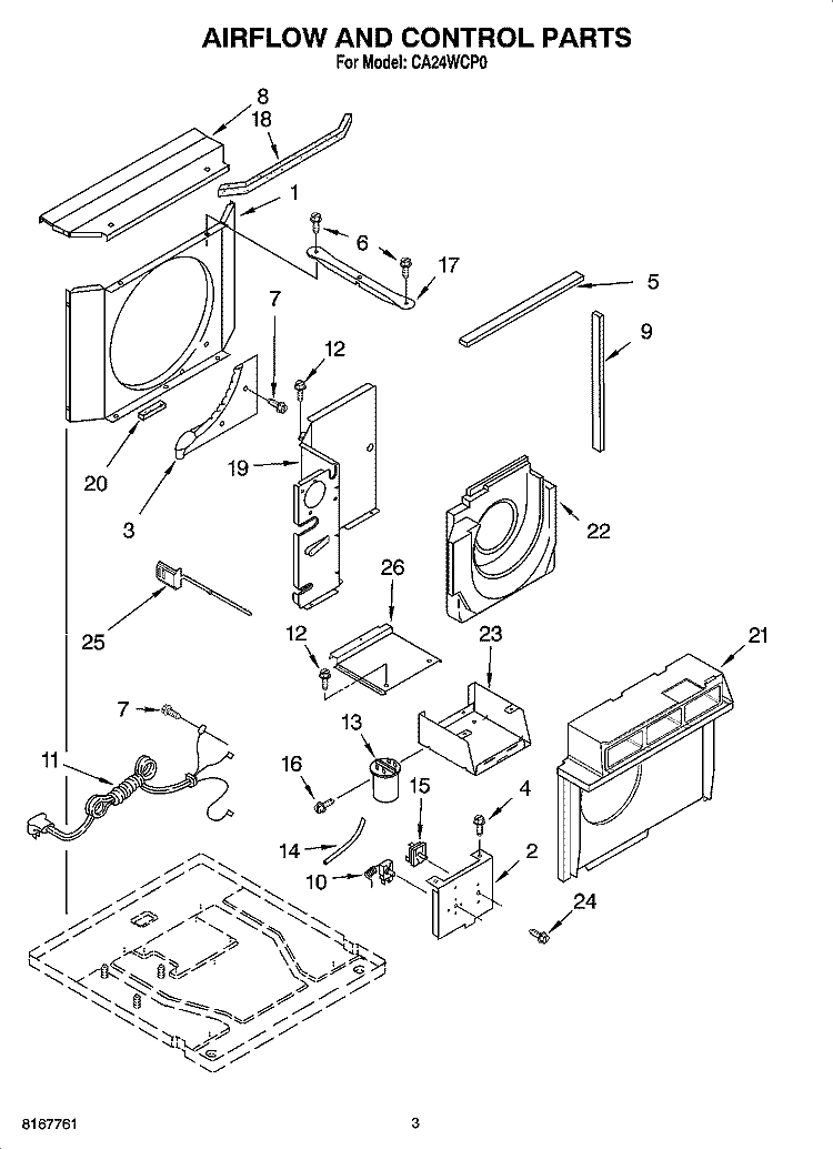 AIRFLOW AND CONTROL PARTS Diagram and Parts List for CA24WCP0  Crosley Air Conditioner