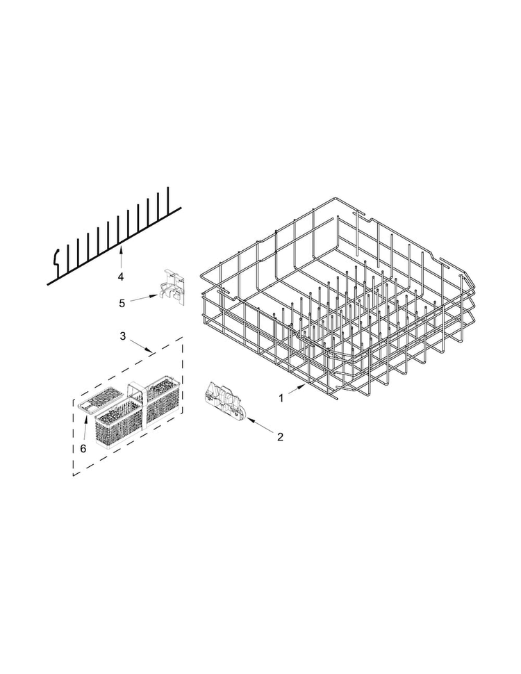 Lower Rack Parts Diagram and Parts List for KDTE104DSS0  KitchenAid Dishwasher
