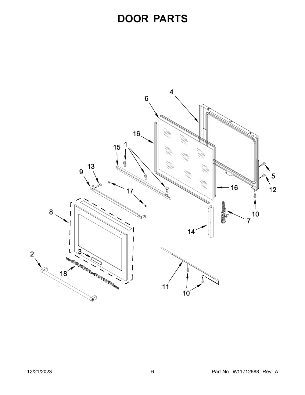 Door Parts Diagram and Parts List for KSEB900ESS7  KitchenAid Range