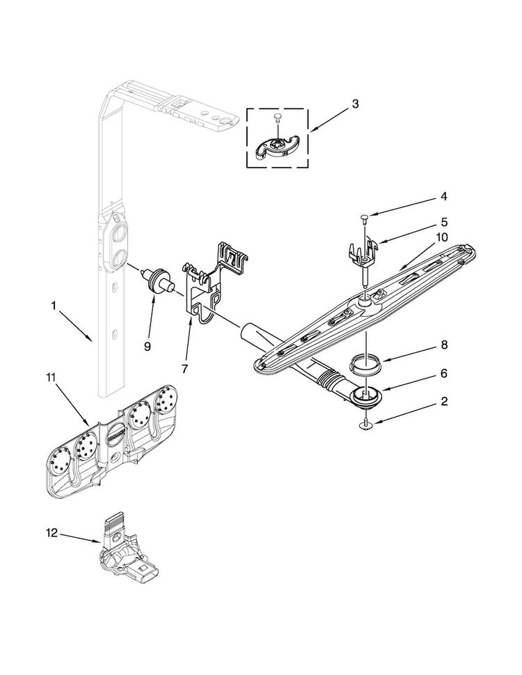 Upper Wash And Rinse Parts Diagram and Parts List for KUDS30IXBTA  KitchenAid Dishwasher