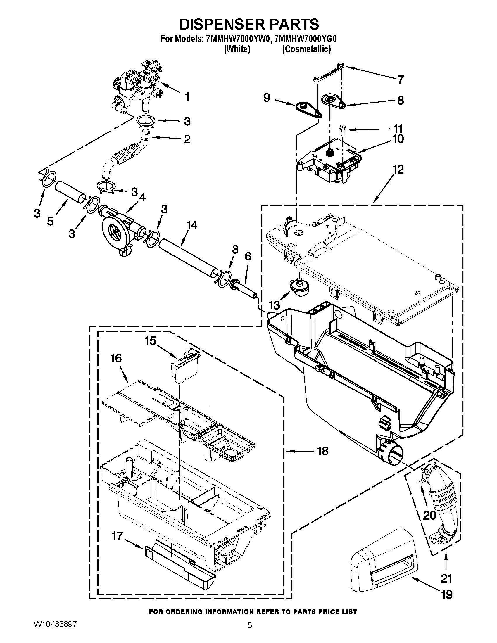 04 - DISPENSER PARTS Diagram and Parts List for 7MMHW7000YW0  Whirlpool Washer