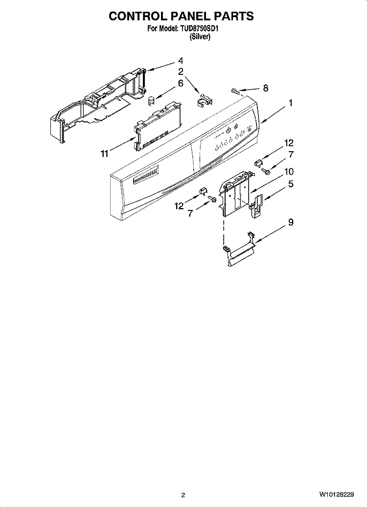 CONTROL PANEL PARTS Diagram and Parts List for TUD8750SD1  Estate Dishwasher