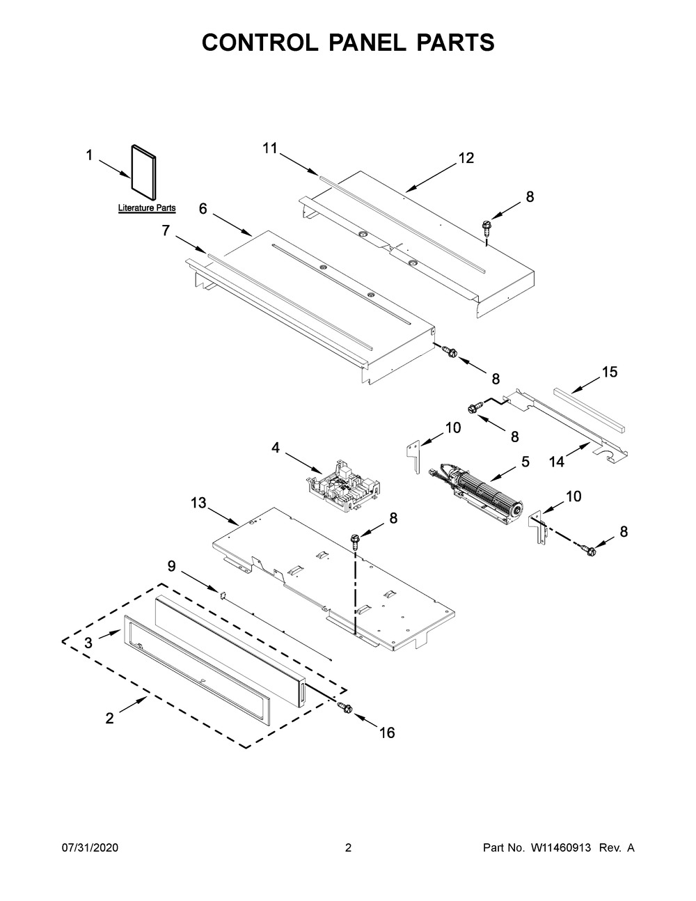 Control Panel Parts Diagram and Parts List for WOS72EC7HS02  Whirlpool Wall Oven