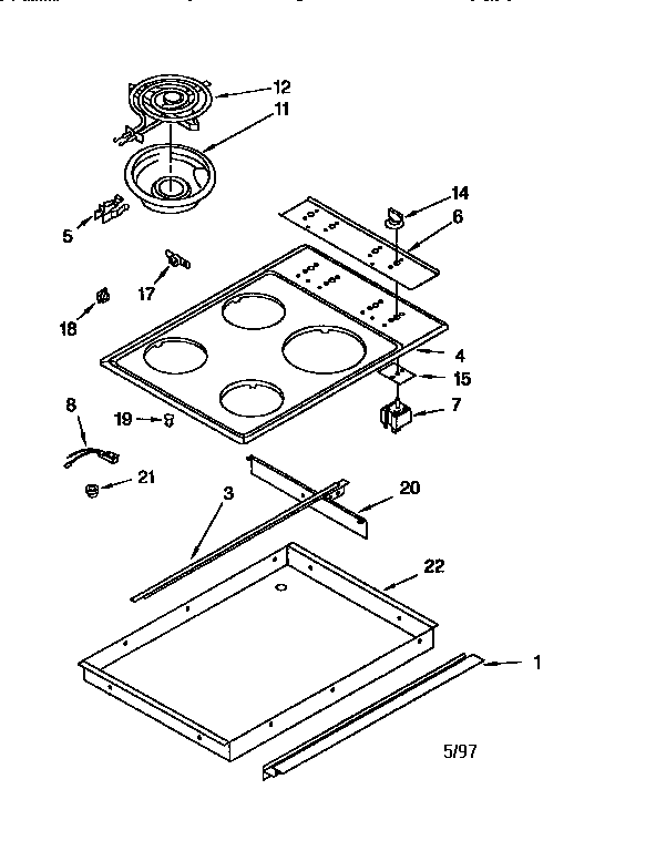 Cooktop Diagram and Parts List for RS676PXEZ0  Whirlpool Range