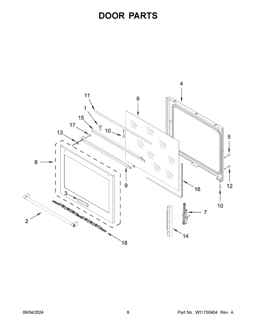 04 - Door Parts Diagram and Parts List for YKSEB900EWH7  Whirlpool Range