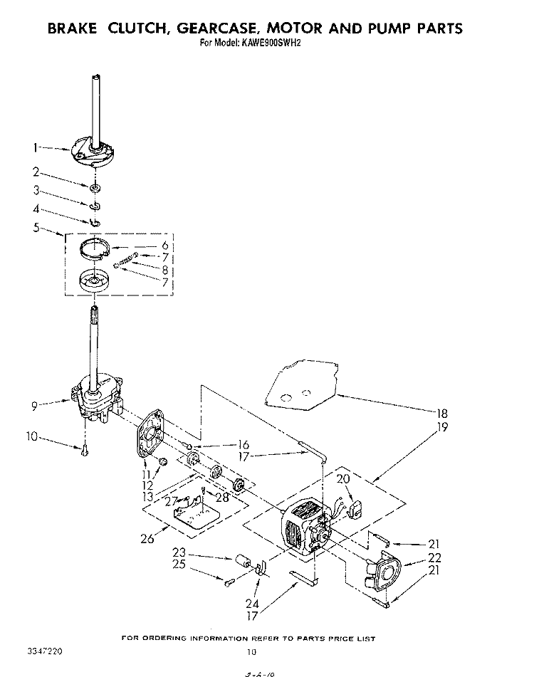 BRAKE, CLUTCH, GEARCASE, MOTOR AND PUMP Diagram and Parts List for KAWE900SWH2  KitchenAid Washer