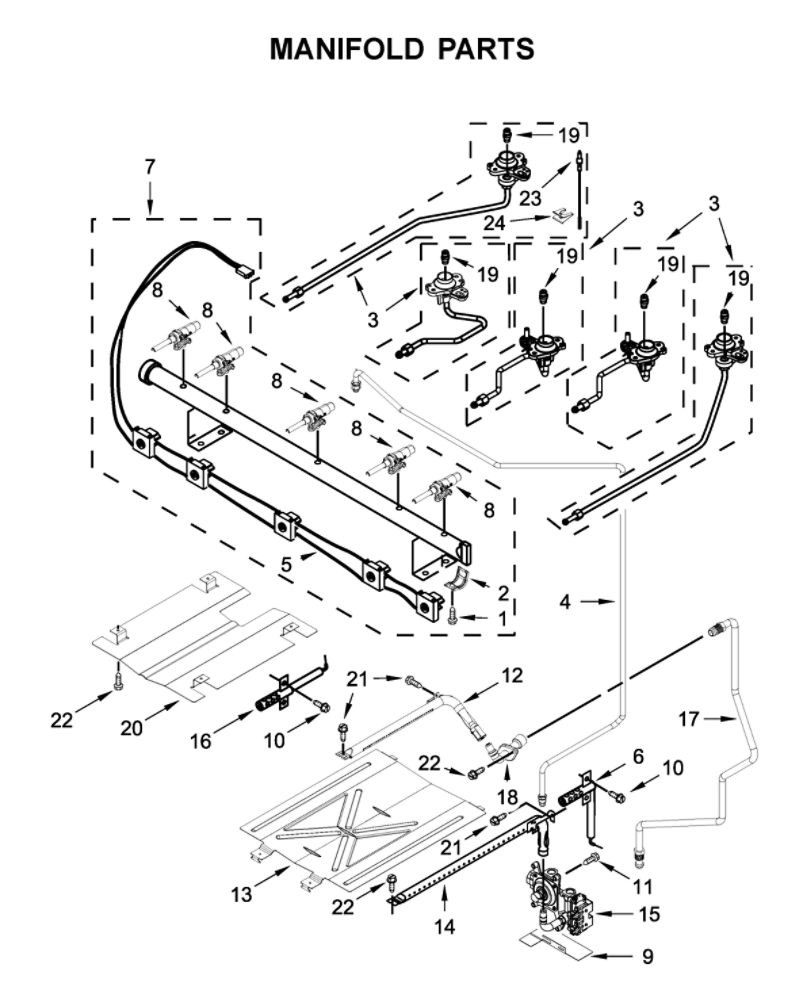 Manifold Parts Diagram and Parts List for WFG550S0HV2  Whirlpool Range