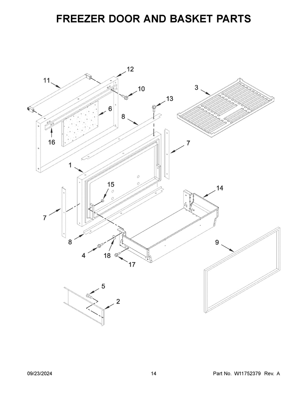 08 - Freezer Door And Basket Parts Diagram and Parts List for KBFN506ESS06  Whirlpool Refrigerator