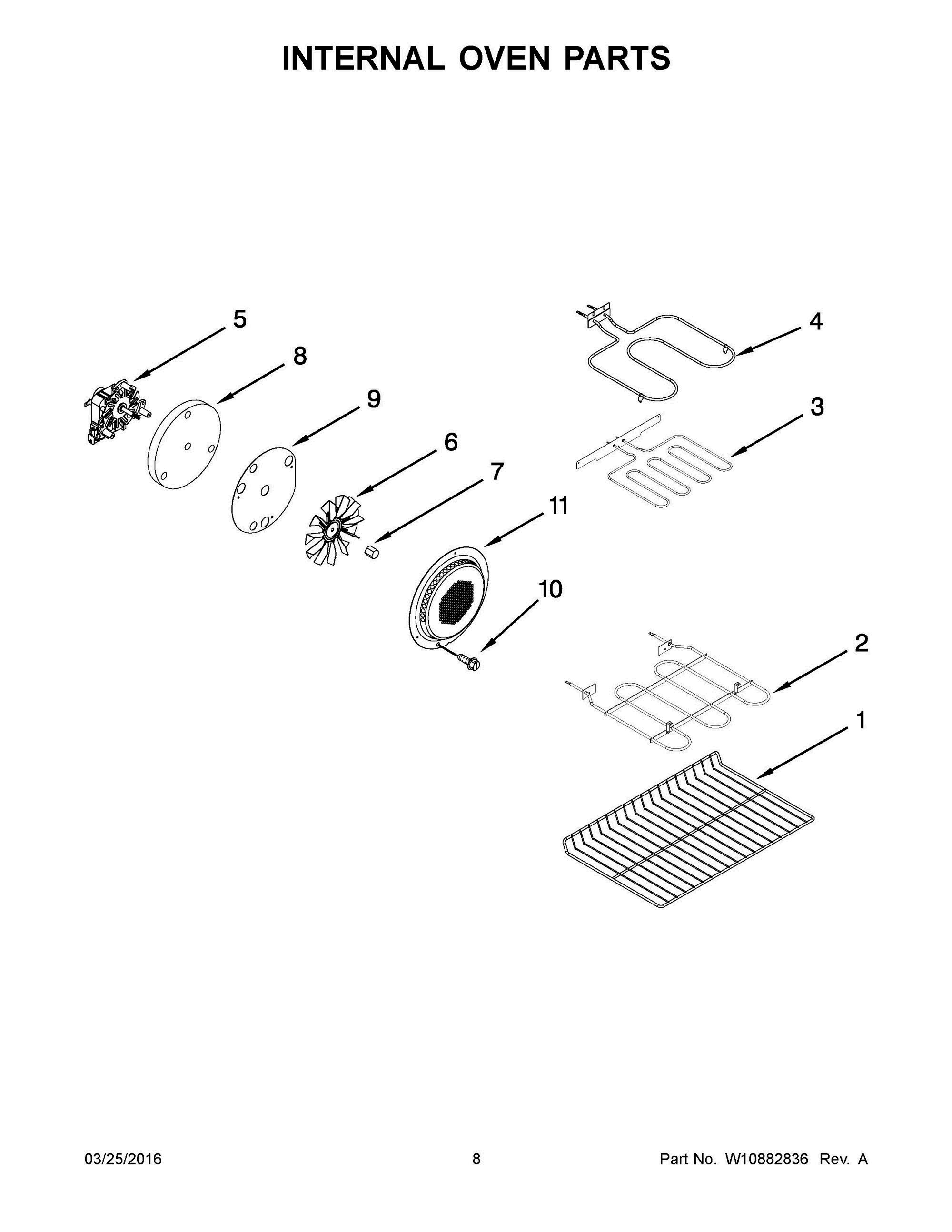 05 - INTERNAL OVEN PARTS Diagram and Parts List for YMET8720DH03  Whirlpool Range