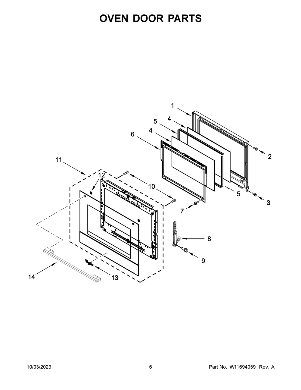 Oven Door Parts Diagram and Parts List for WOEC5930LZ01  Whirlpool Microwave Oven Combo