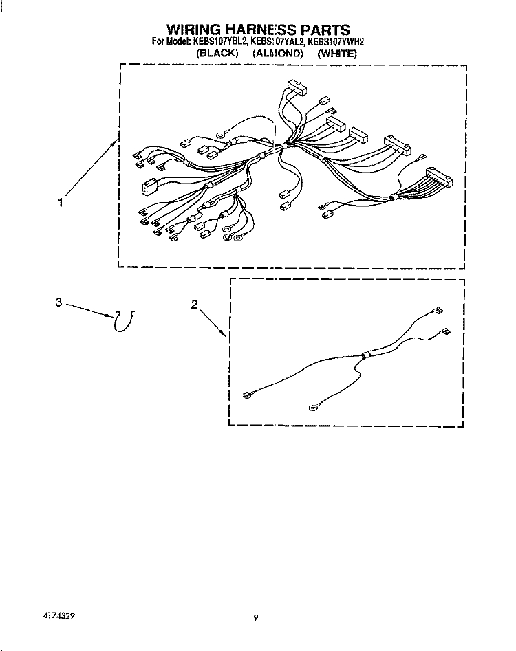 WIRING HARNESS, OPTIONAL Diagram and Parts List for KEBS107YWH2  KitchenAid Wall Oven