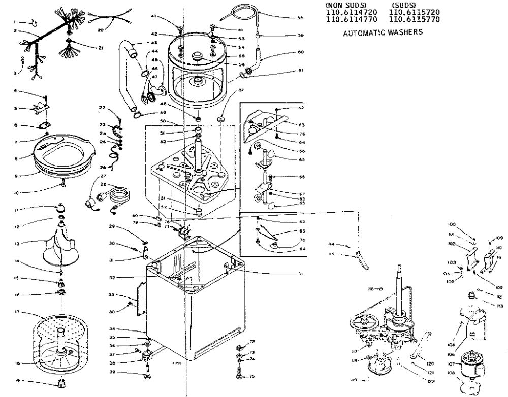 Machine Sub-Assembly Diagram and Parts List for 1106115720  Kenmore Washer