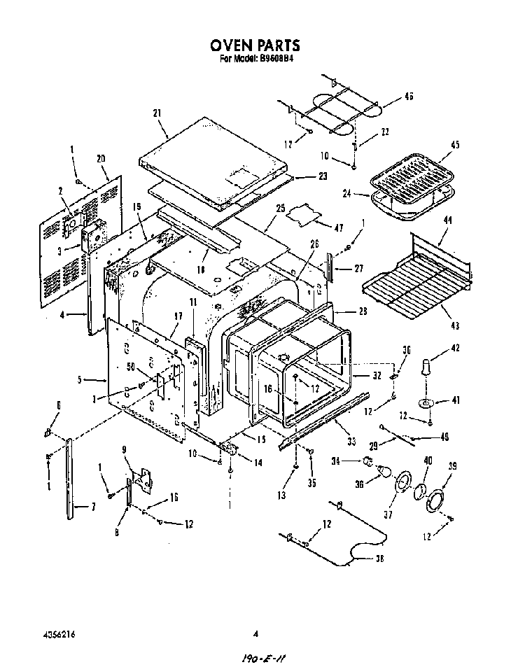 Oven Diagram and Parts List for B9608*4  Roper Range