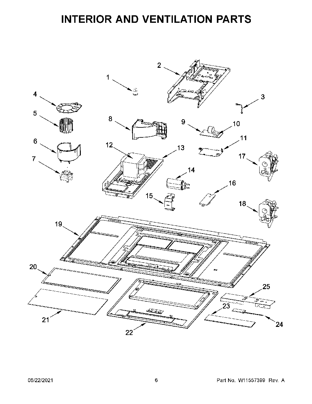 04 - Interior And Ventilation Parts Diagram and Parts List for WML35011KW01  Whirlpool Microwave