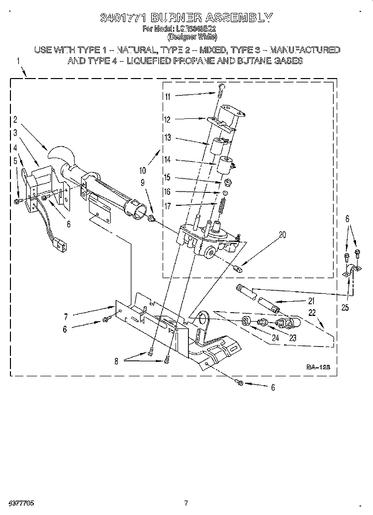 3401771 BURNER ASSEMBLY Diagram and Parts List for LGR5848EQ2  Whirlpool Dryer