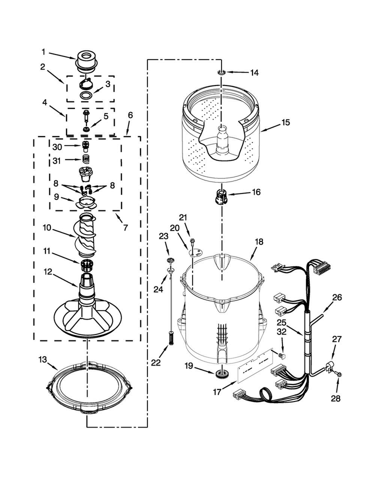 Basket And Tub Parts Diagram and Parts List for 3DWTW4840YW1  Whirlpool Washer