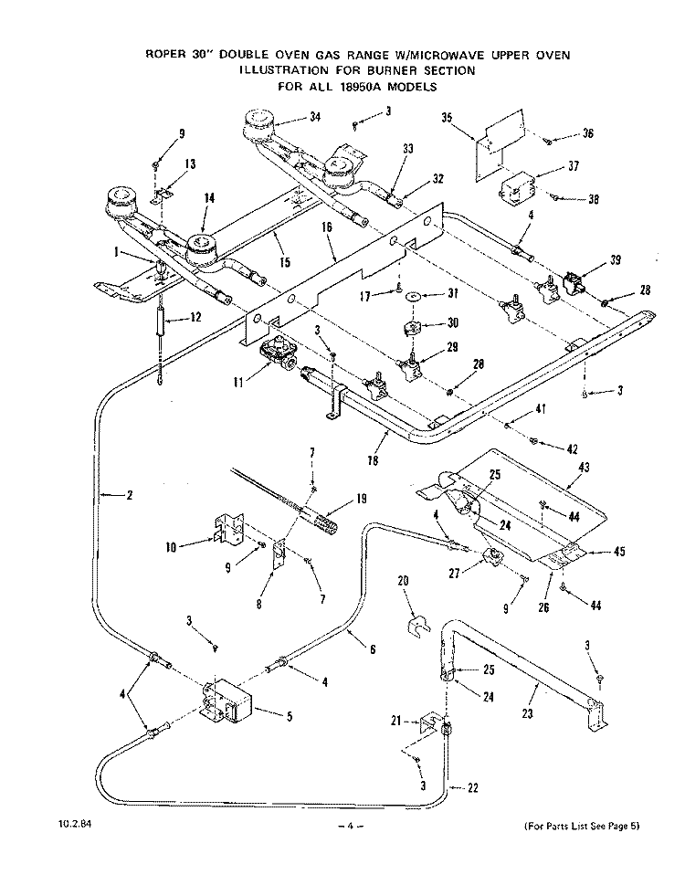 BURNER Diagram and Parts List for 1895^0A  Whirlpool Wall Oven