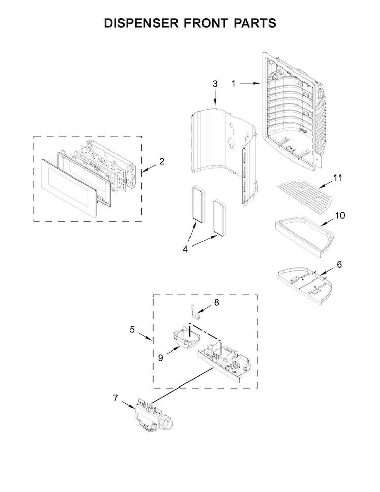 Dispenser Front Parts Diagram and Parts List for KFIS29PBMS03  KitchenAid Refrigerator