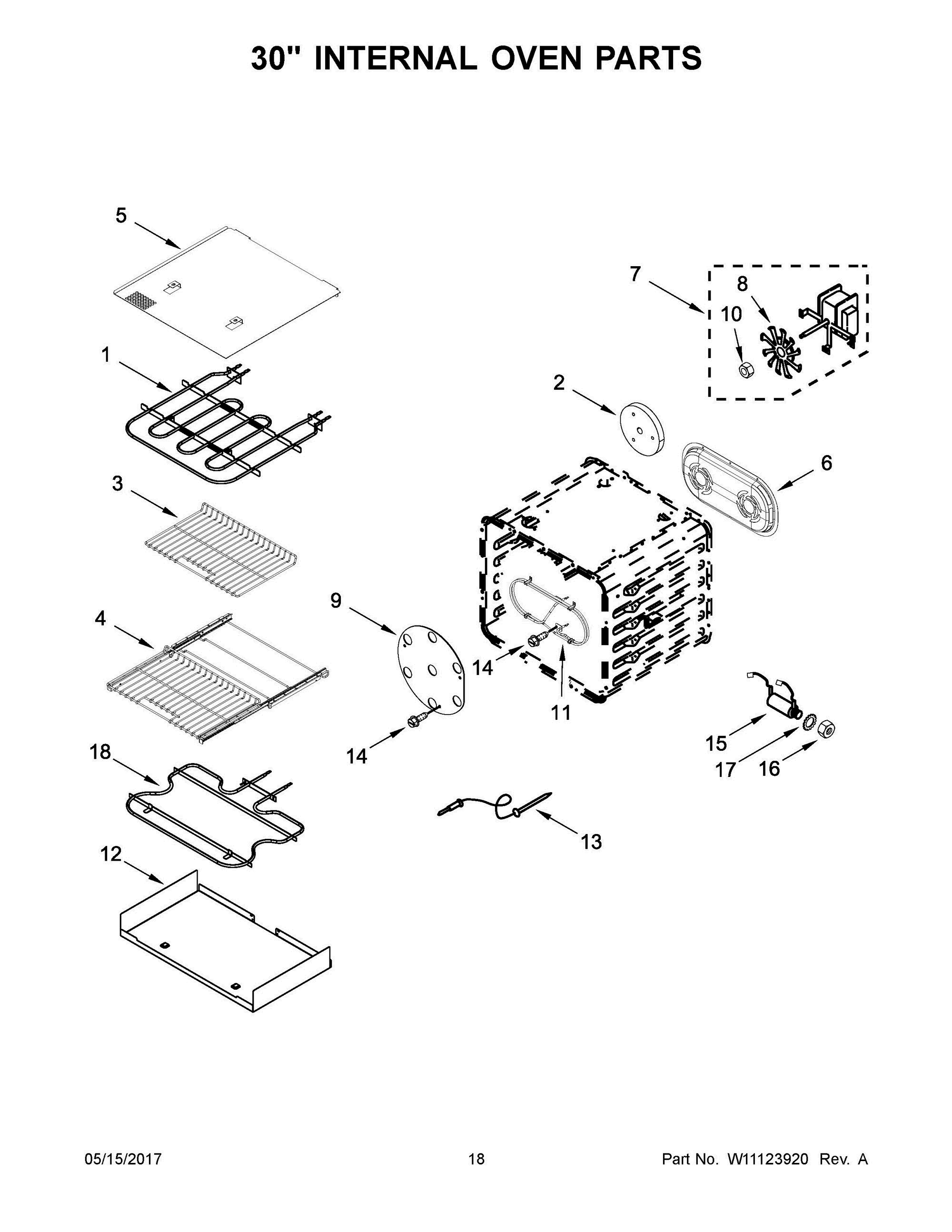 10 - 30" INTERNAL OVEN PARTS Diagram and Parts List for JDRP548WP03  Whirlpool Range