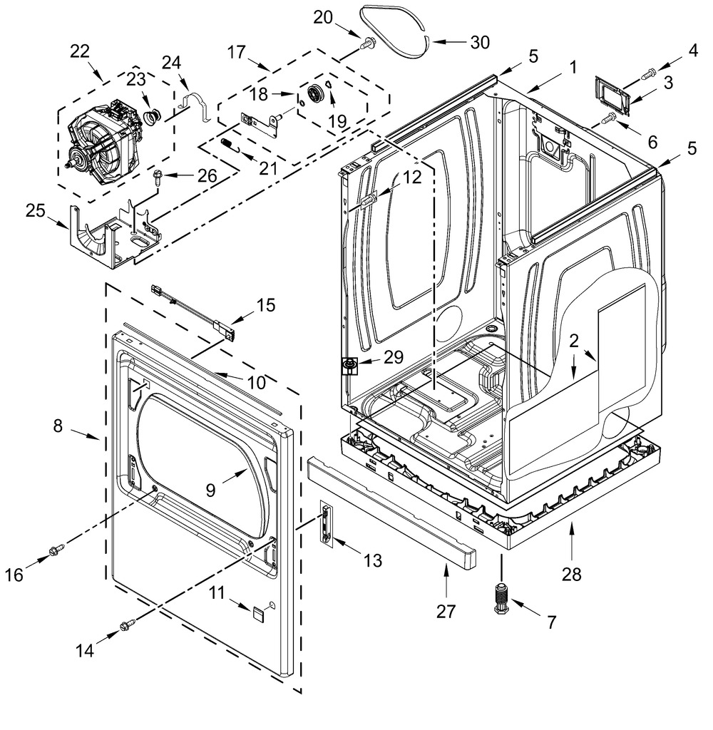 Cabinet Parts Diagram and Parts List for MED7230HC4  Whirlpool Dryer