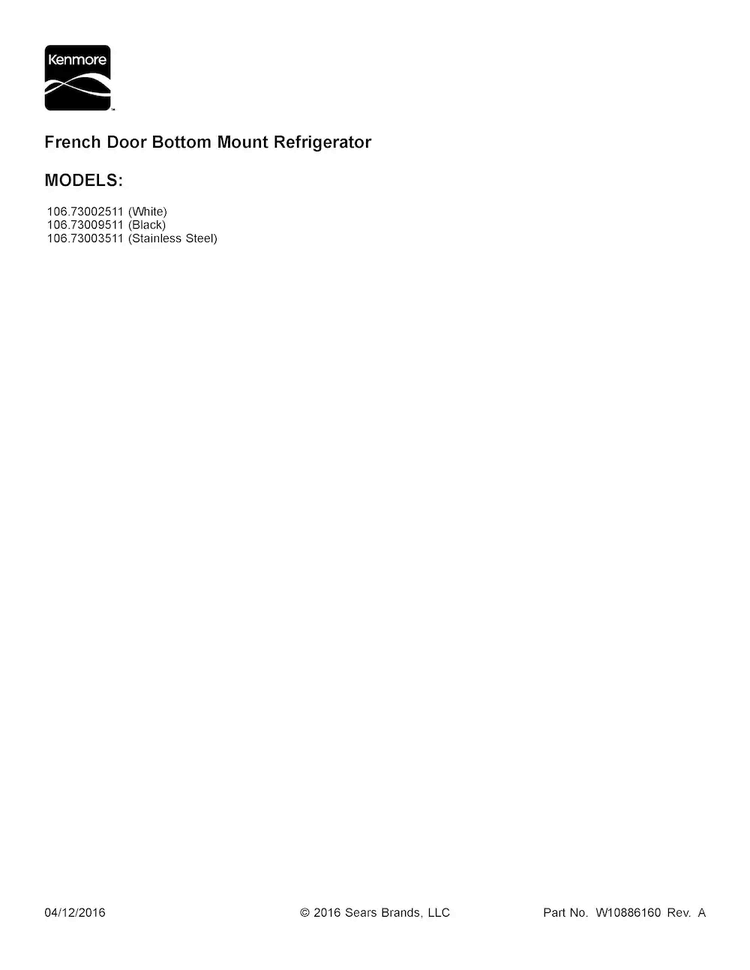 Cover Sheet Diagram and Parts List for 10673003511  Kenmore Refrigerator
