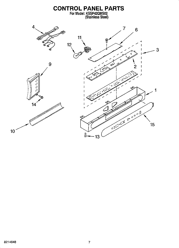 CONTROL PANEL PARTS Diagram and Parts List for KSSP42QMS02  KitchenAid Refrigerator