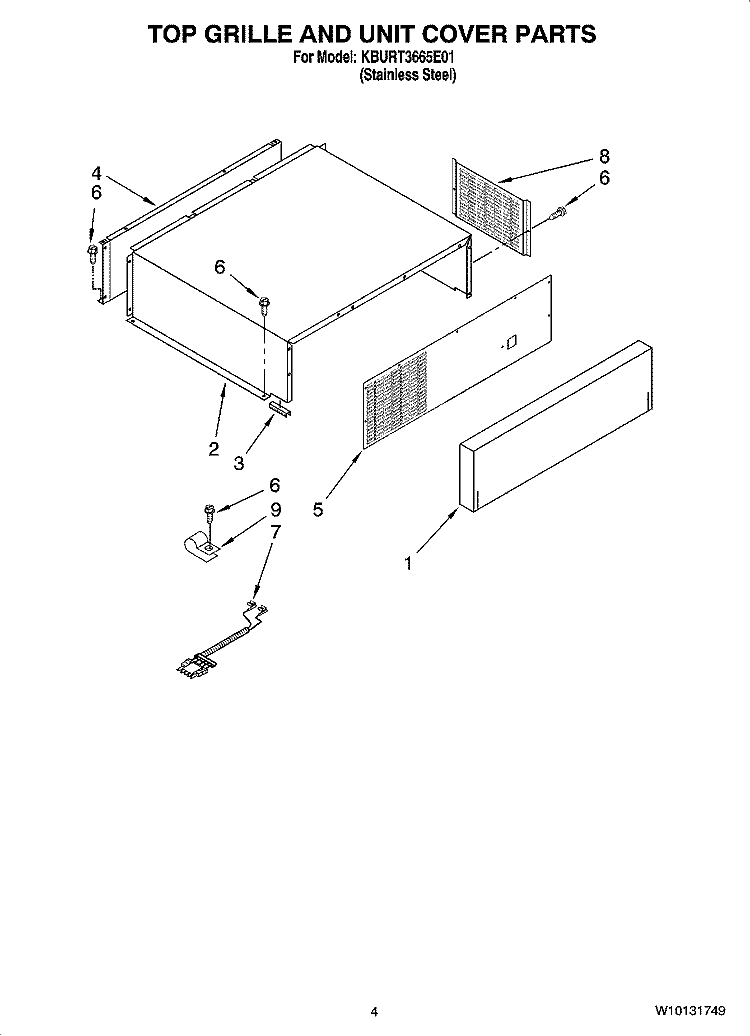 TOP GRILLE AND UNIT COVER PARTS Diagram and Parts List for KBURT3665E01  KitchenAid Refrigerator