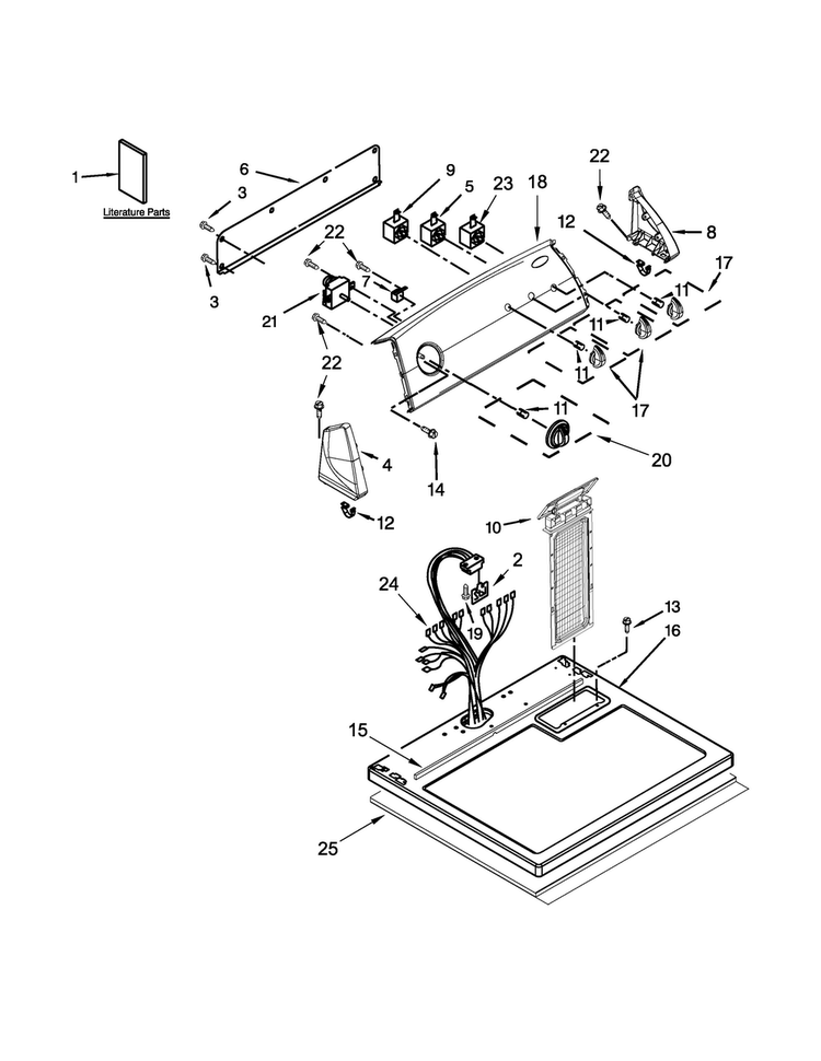 Top And Console Parts Diagram and Parts List for 7EWED1730YW2  Whirlpool Dryer