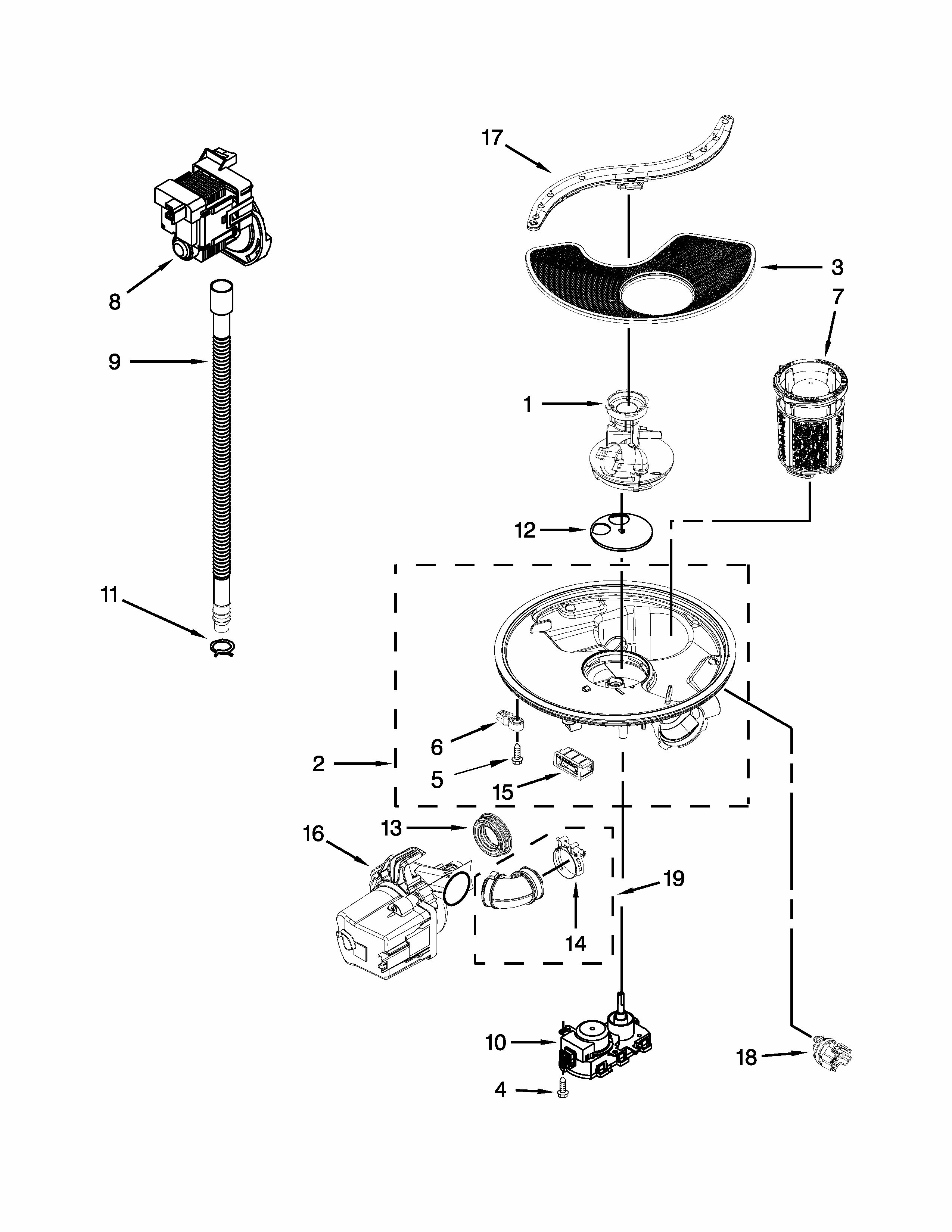 Pump And Motor Parts Diagram and Parts List for 66513032K115  Kenmore Dishwasher