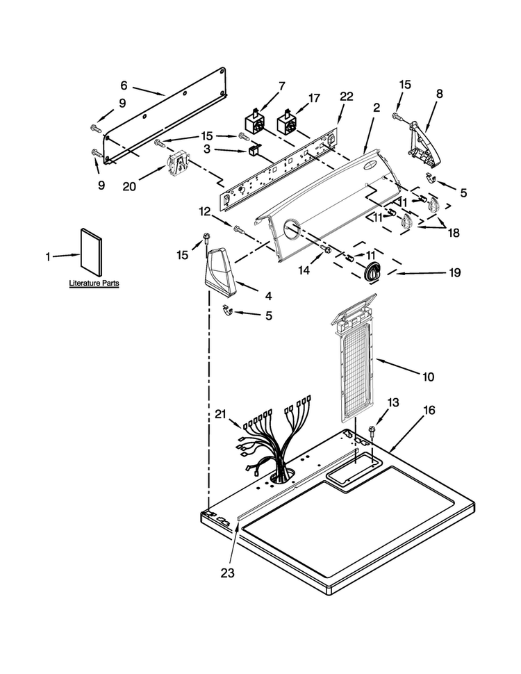 Top And Console Parts Diagram and Parts List for 1CWGD4800DQ0  Whirlpool Dryer