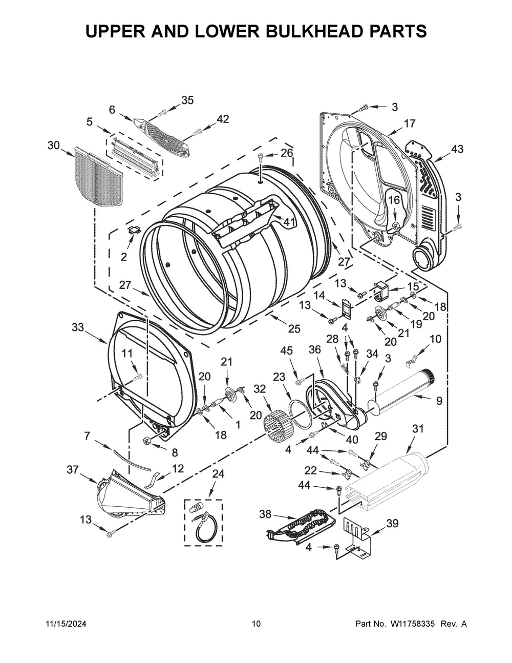 06 - Upper And Lower Bulkhead Parts Diagram and Parts List for MLE27PDFYW0  Whirlpool Dryer