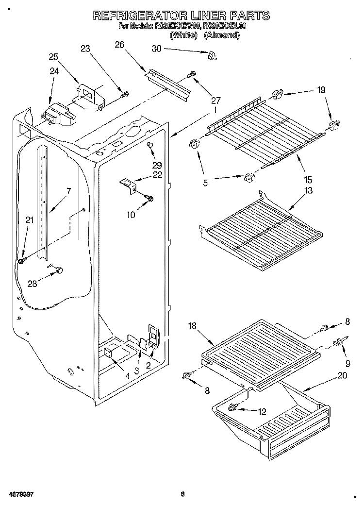 REFRIGERATOR LINER Diagram and Parts List for RS20EKXBW00  Roper Refrigerator