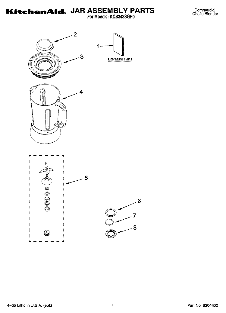 JAR ASSEMBLY PARTS Diagram and Parts List for KCB348SGR0  KitchenAid Blender