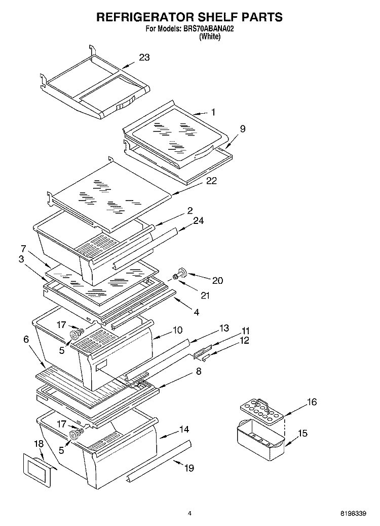 REFRIGERATOR SHELF PARTS Diagram and Parts List for BRS70ABANA02  Whirlpool Refrigerator
