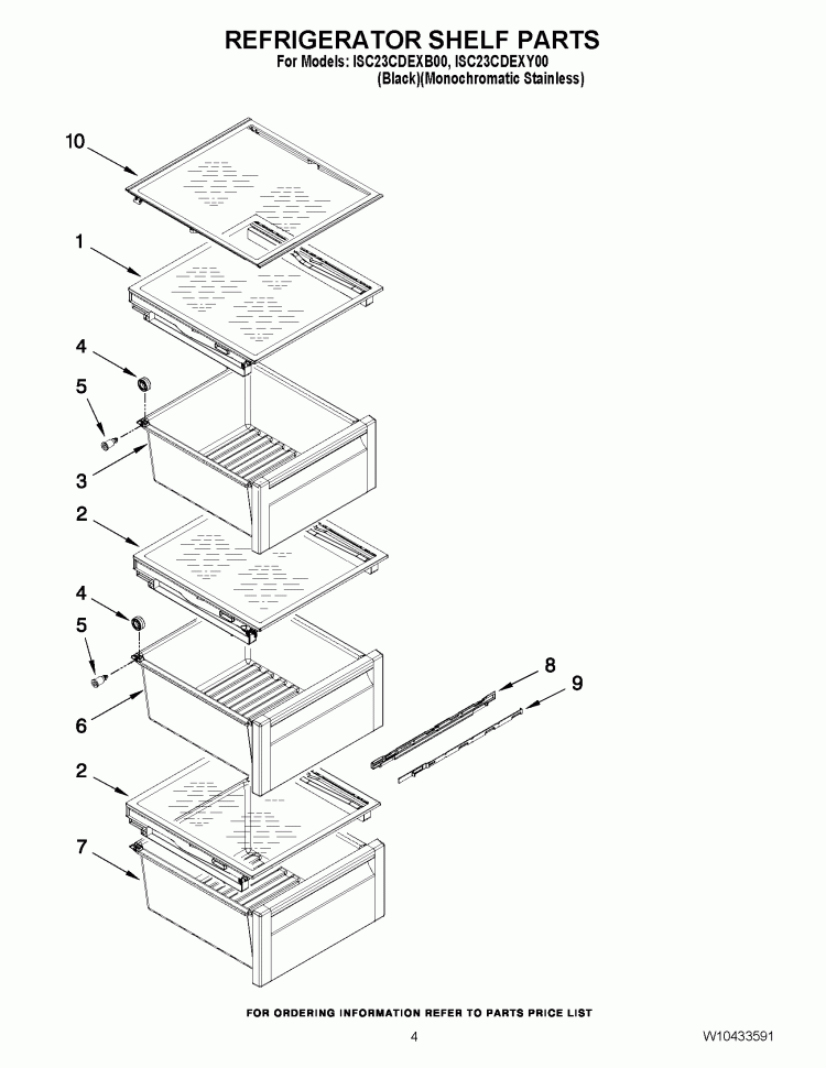 REFRIGERATOR SHELF PARTS Diagram and Parts List for ISC23CDEXY00  Whirlpool Refrigerator
