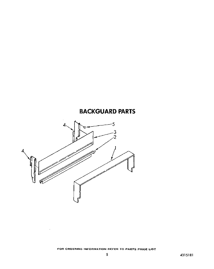 BACKGUARD Diagram and Parts List for SF0100SRW4  Whirlpool Range