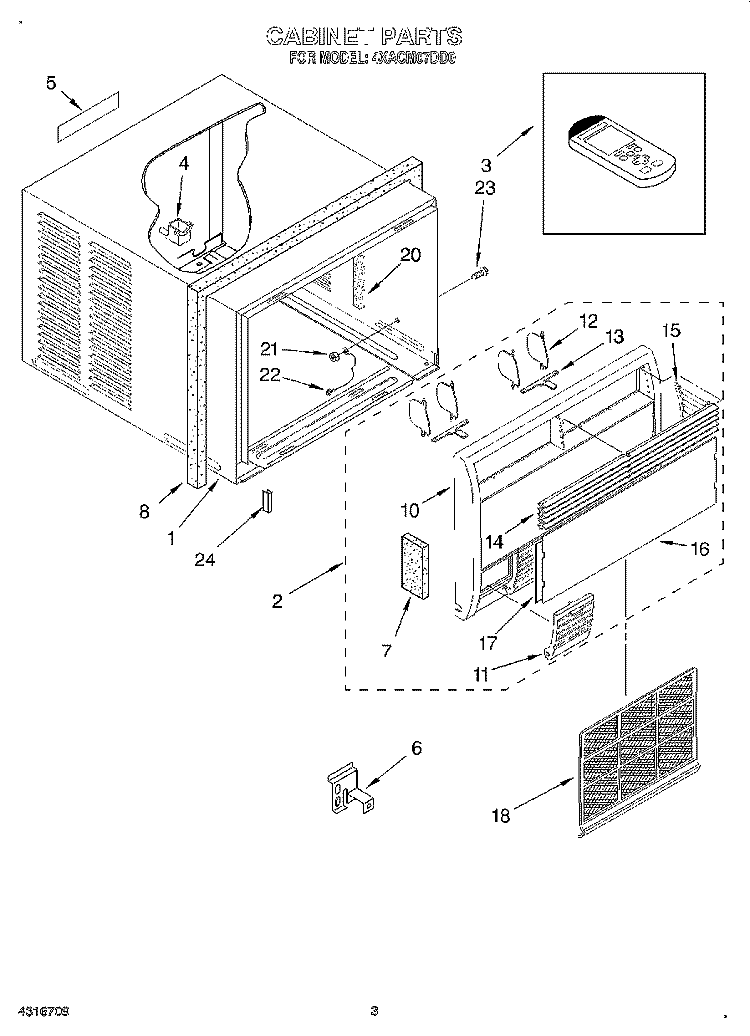 CABINET Diagram and Parts List for 4XACM07DD0  Whirlpool Air Conditioner