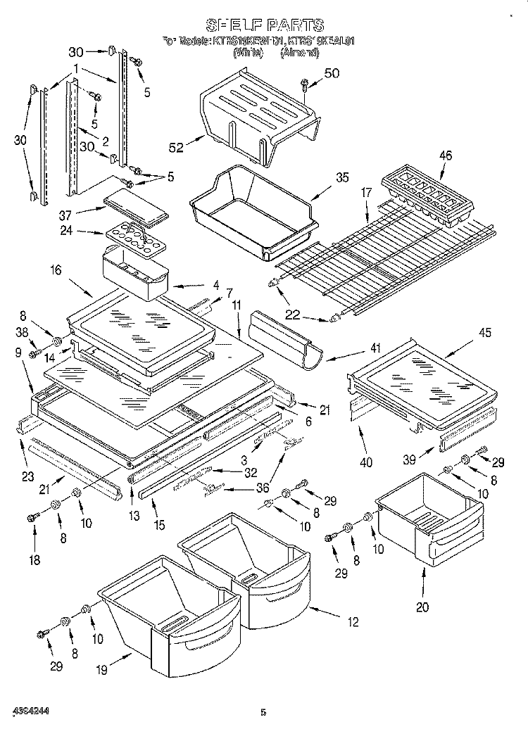 SHELF Diagram and Parts List for KTRS19KEWH01  KitchenAid Refrigerator