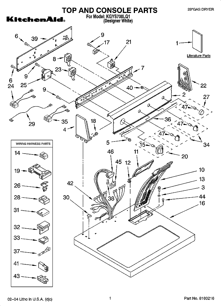 TOP AND CONSOLE PARTS OPTIONAL PARTS (NOT INCLUDED) Diagram and Parts List for KGYS700LQ1  KitchenAid Dryer