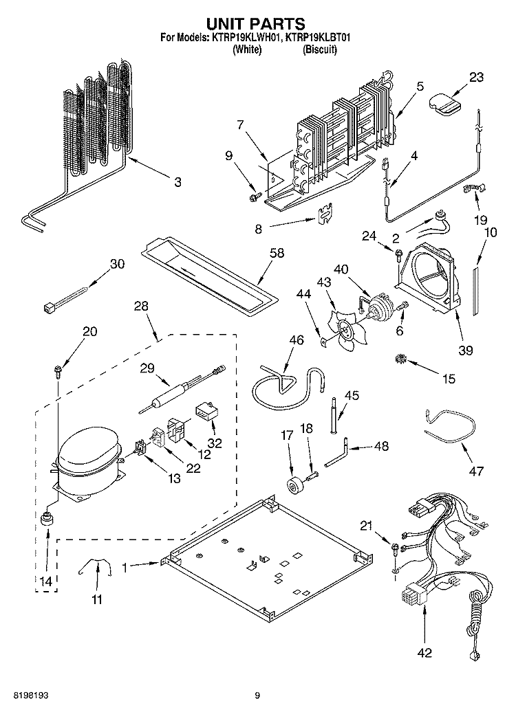 UNIT Diagram and Parts List for KTRP19KLWH01  KitchenAid Refrigerator