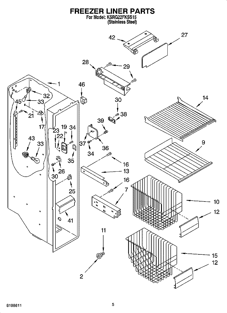FREEZER LINER PARTS Diagram and Parts List for KSRG22FKSS15  KitchenAid Refrigerator